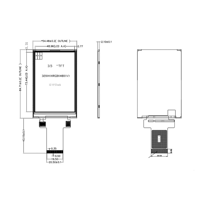 صفحه نمایش LCD 3.5 اینچی Polcd 320x480 Spi 3.5 اینچ 450cd/m2 برای تجاری