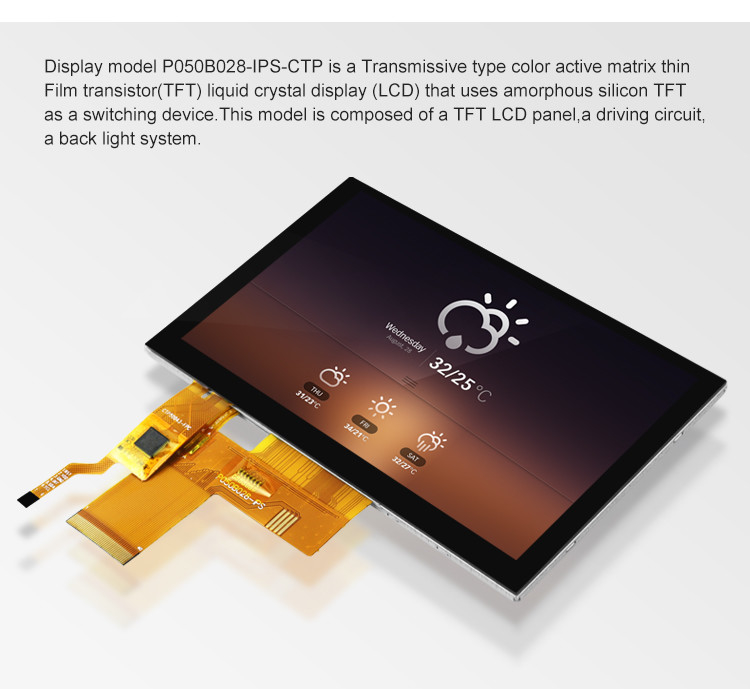 5 اینچ Tft LCD Capacitive Touch Screen روشن 800x480 رزولوشن Rgb رابط Ips