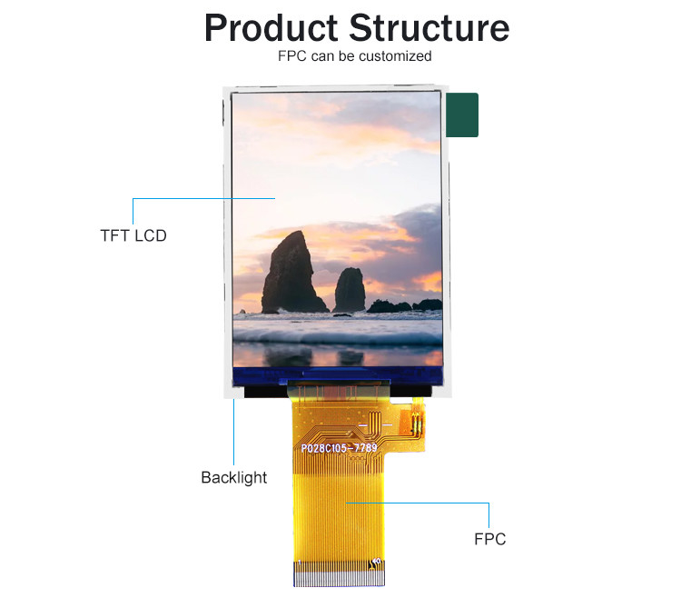 Mcu 37 Pin 2.8 Inch Touch Screen Lcd Display Module با مقاومت لمسی