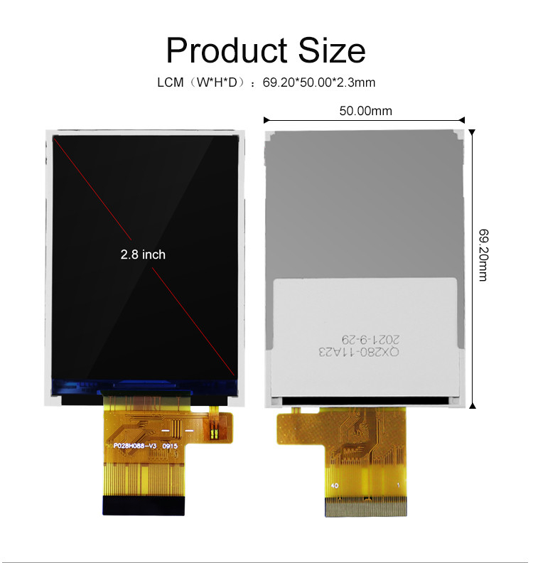 رنگ های Polcd 265K 2.8 اینچ ماژول TFT 57.6mm به طور معمول سفید رابط SPI ماژول Lcd tft