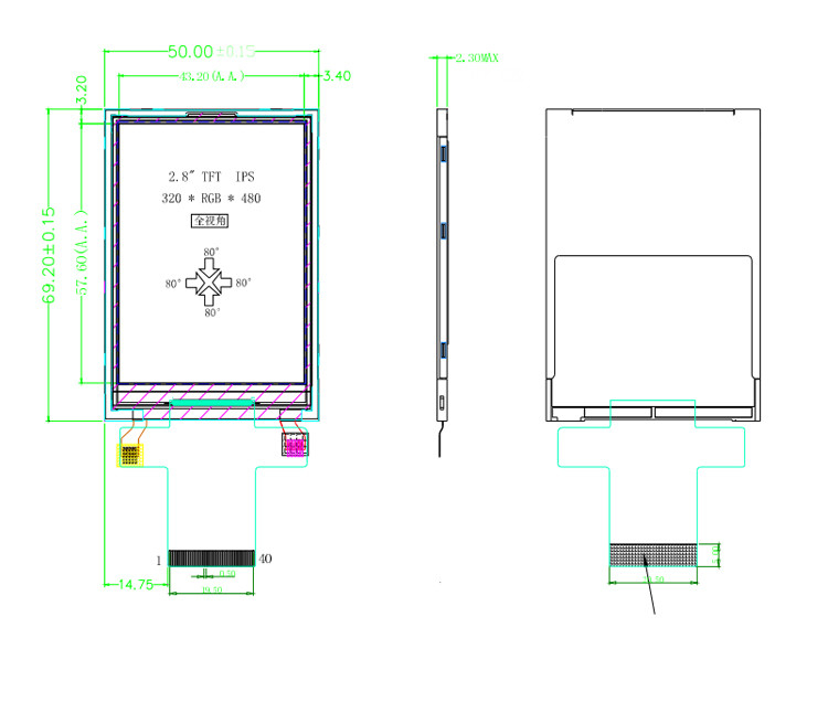 Polcd MCU 9 BIT صفحه نمایش 2.8 اینچی ال سی دی Tft 240x320 Tft رنگی تجاری