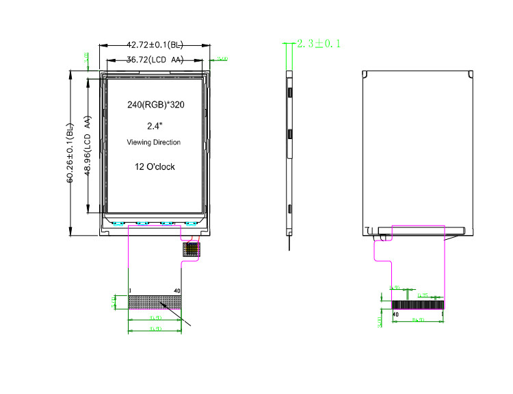 Polcd ST7789V 2.4 اینچ صفحه نمایش LCD 12 0'CLOCK 240x320 صفحه نمایش LCD