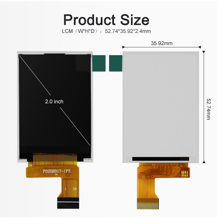 نمایشگر Polcd MCU 8 BIT 2 اینچی Tft صفحه نمایش 30.6 میلی متری IPS TFT LCD