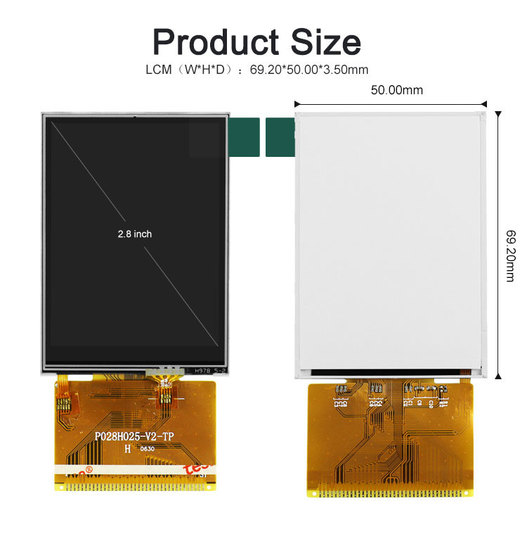 صفحه نمایش لمسی TFT LCD با زاویه دید کامل 2.8 اینچی Polcd پانل IPS خوانا با نور خورشید