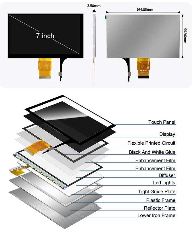 Polcd 7''Tft LCD Panel 800x480 Capacitive Touch Screen رابط RGB 7 اینچ LCD ماژول نمایش