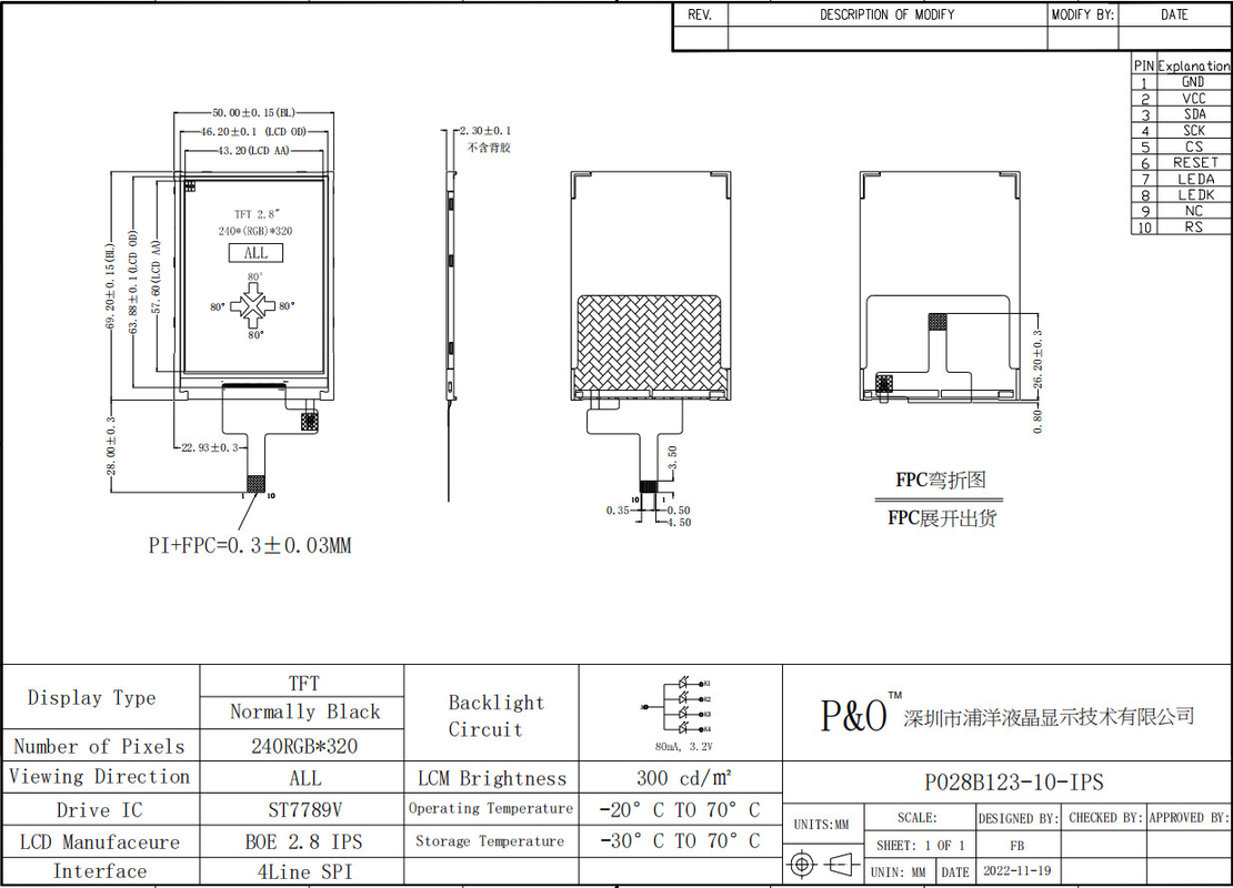 Polcd LCD کوچک 2.8' 240x320 صنعتی IPS رنگ صفحه نمایش کامل 2.8 اینچ پورت موازی صفحه نمایش LCD TFT