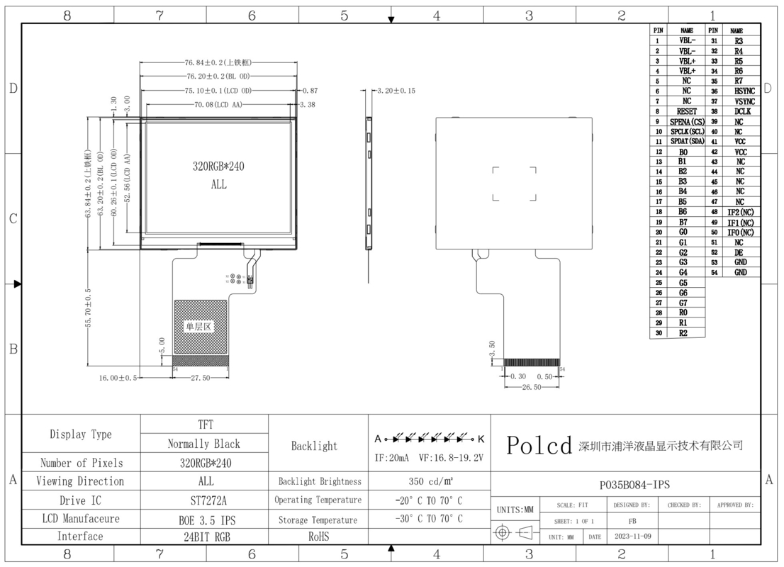 Polcd 3.5 اینچ TFT LCD Display 320x240 SPI RGB Interface و ماژول های LCD مربع رنگارنگ