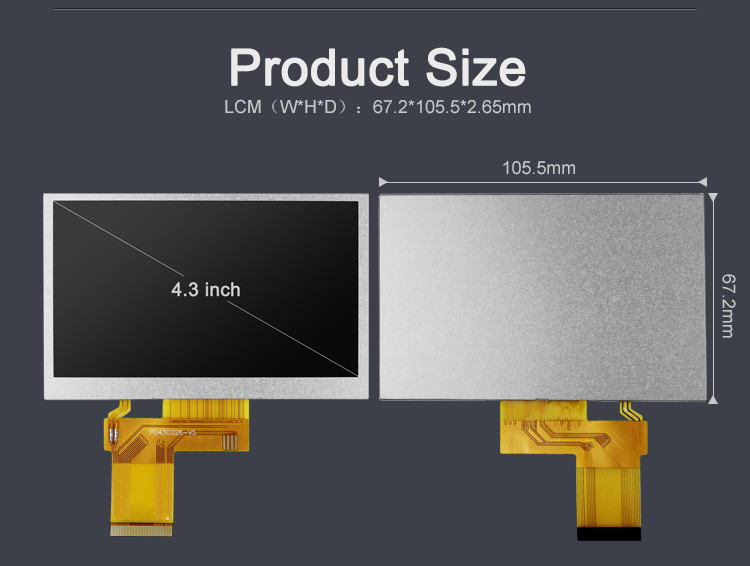 Polcd 4.3 اینچ TFT LCD 480x272 رزولوشن رابط RGB 4.3 