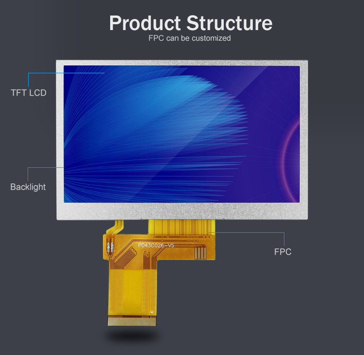 Polcd 4.3 اینچ TFT LCD 480x272 رزولوشن رابط RGB 4.3 