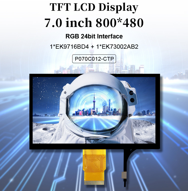 Polcd 7 اینچ ماژول LCD اندازه متوسط 800 * 480 روشنایی بالا صفحه نمایش لمسی TFT ظرفیت