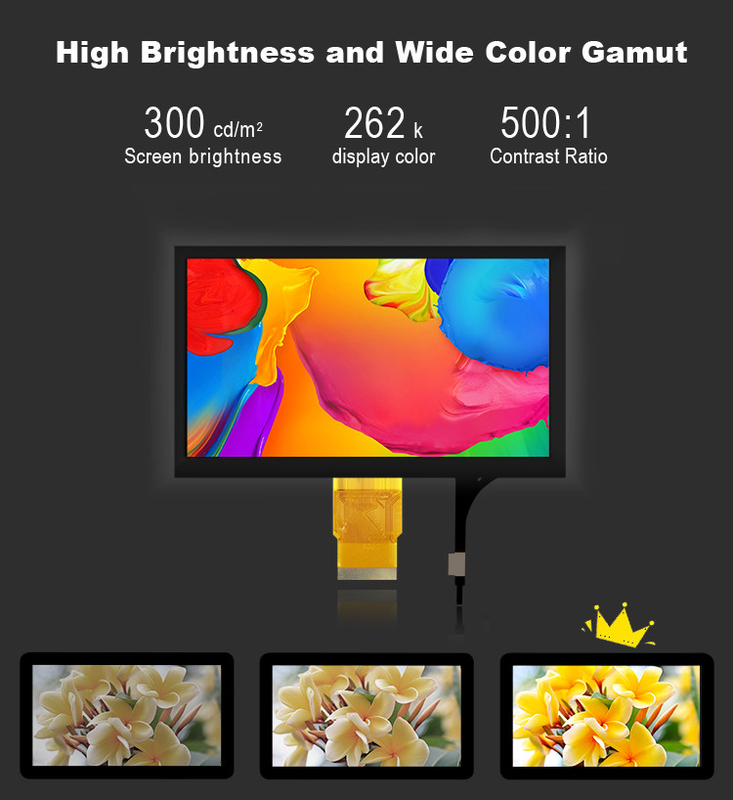 Polcd 7 اینچ ماژول LCD اندازه متوسط 800 * 480 روشنایی بالا صفحه نمایش لمسی TFT ظرفیت