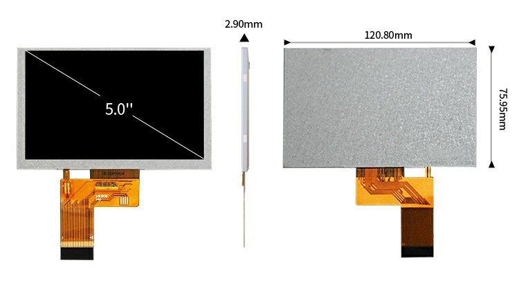 Polcd 5.0 اینچ پانل LCD TFT 800 * 480 وضوح 500nits رابط RGB 5 