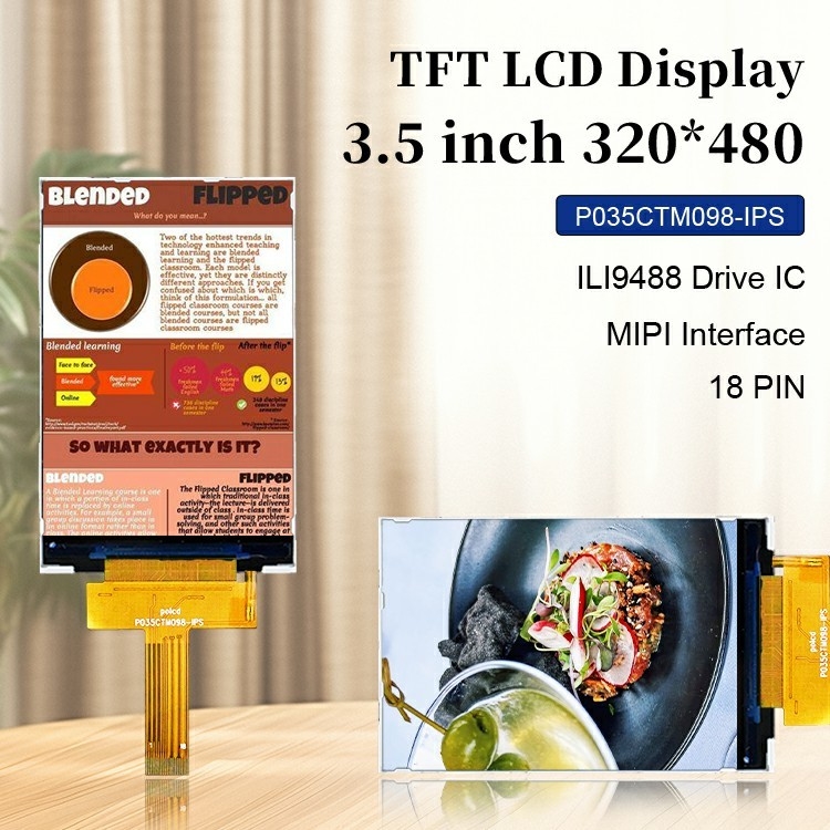 Polcd 3.5 اینچ 320x480 رزولوشن 350nits رابط Mipi ili9488 IC مدل عمودی 3.5''TFT ماژول صفحه نمایش LCD