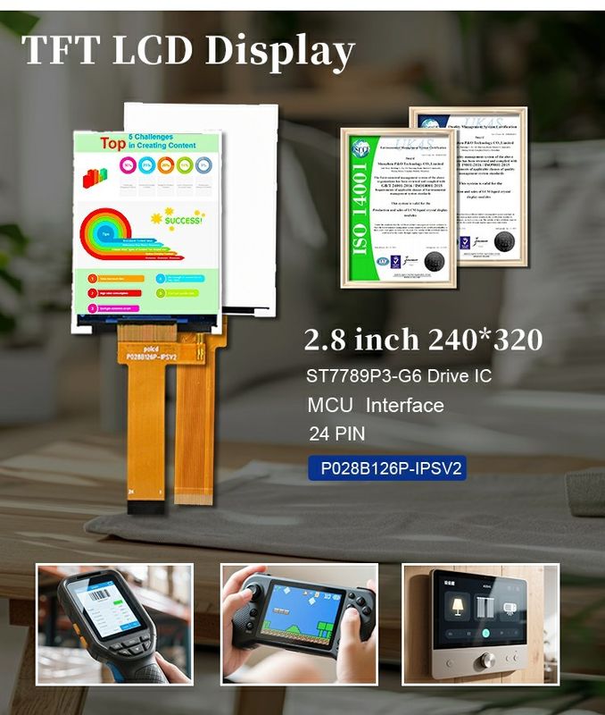 Polcd 2.8 اینچ صفحه نمایش LCD 240x320 MCU رابط چشم انداز وسیع TFT ماژول LCD بازتابی با ST7789P3-G6
