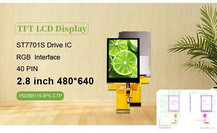 Polcd 2.8 اینچ 480*640 رزولوشن رابط RGB صفحه لمسی ST7701S ماژول نمایش LCD TFT
