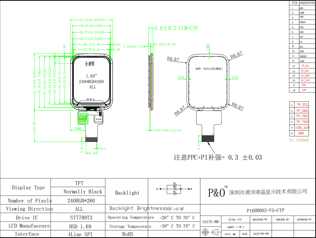 صفحه نمایش لمسی کوچک LCD ST7789V 1.69 اینچ 240x240 Ips LCD 4 خط SPI
