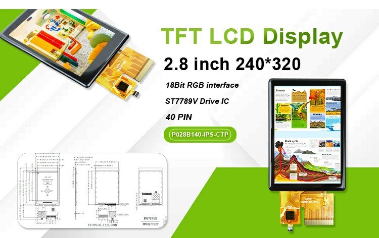 Polcd روشنایی بالا 500nit 2.8 اینچ صفحه LCD 240x320 رابط RGB IPS CTP Capacitive Touch TFT Display