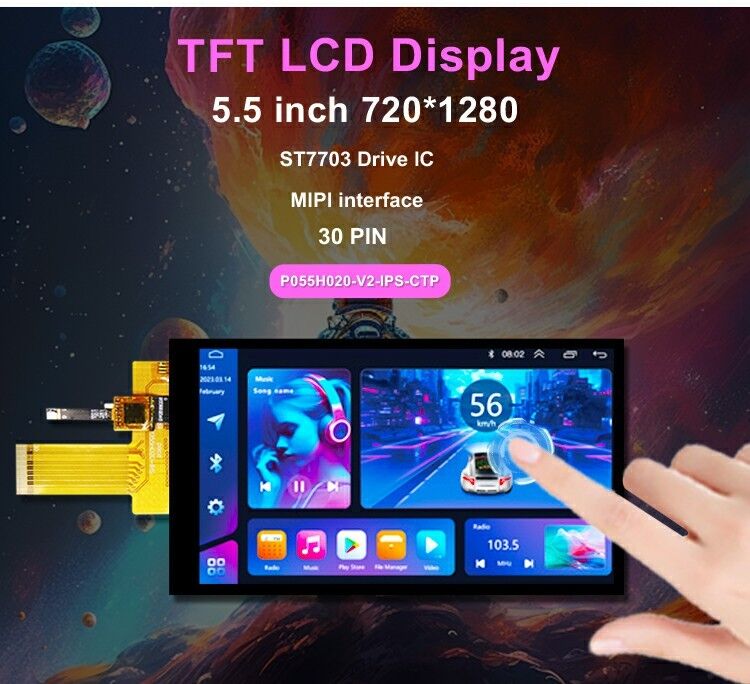 Polcd 5.5 اینچ IPS TFT LCD 720x1280 زاویه مشاهده کامل با رابط MIPI ماژول نمایش LCD