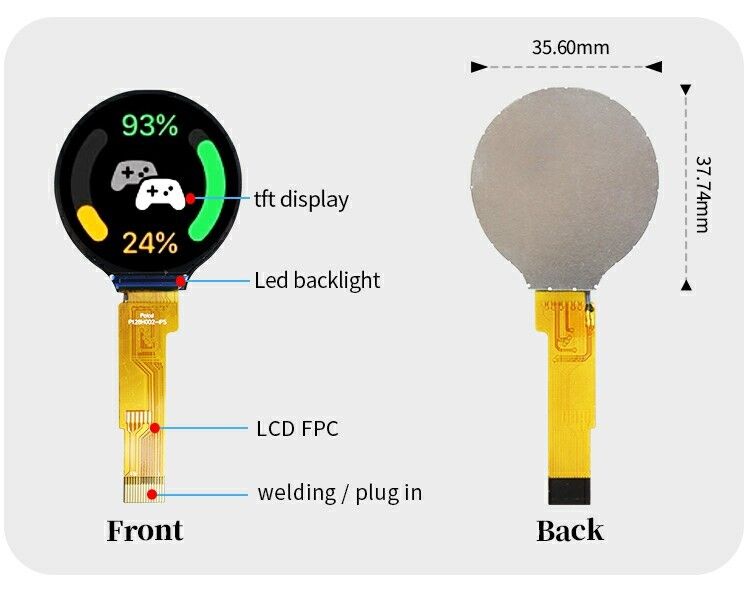 Polcd 1.28 اینچ 1.28' دور رنگ دایره ای صفحه نمایش TFT 240x240 LCD GC9A01 راننده ماژول LCD IPS