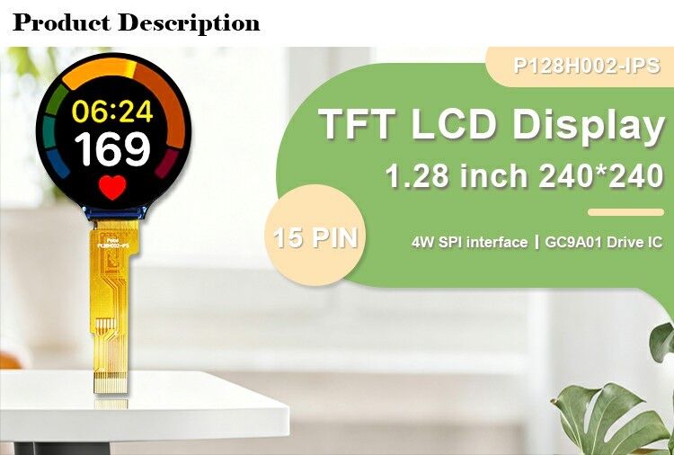 Polcd 1.28 اینچ 1.28' دور رنگ دایره ای صفحه نمایش TFT 240x240 LCD GC9A01 راننده ماژول LCD IPS