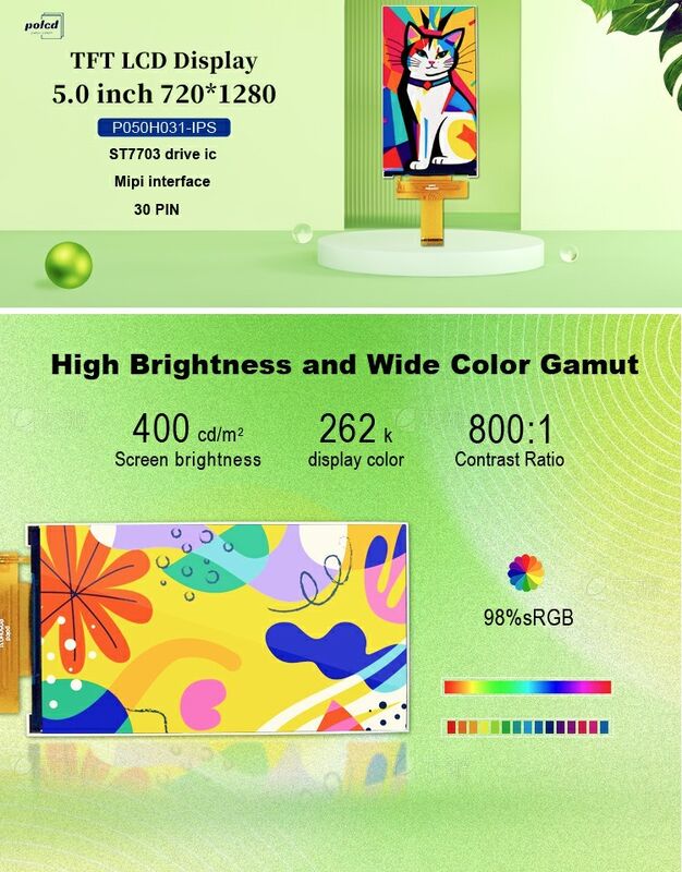 Polcd 5 اینچ ماژول TFT صفحه نمایش عمودی 720x1280 رابط Mipi ST7703 IPS صفحه نمایش LCD