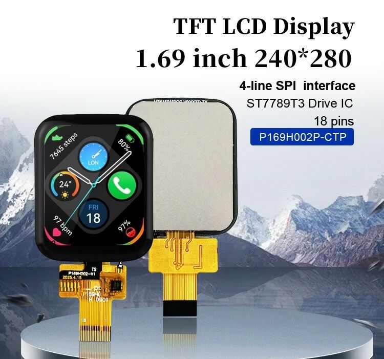 Polcd 1.69 اینچ 240x280 پانل لمسی ظرفیتی Full View Angle LCD ماژول برای ساعت هوشمند
