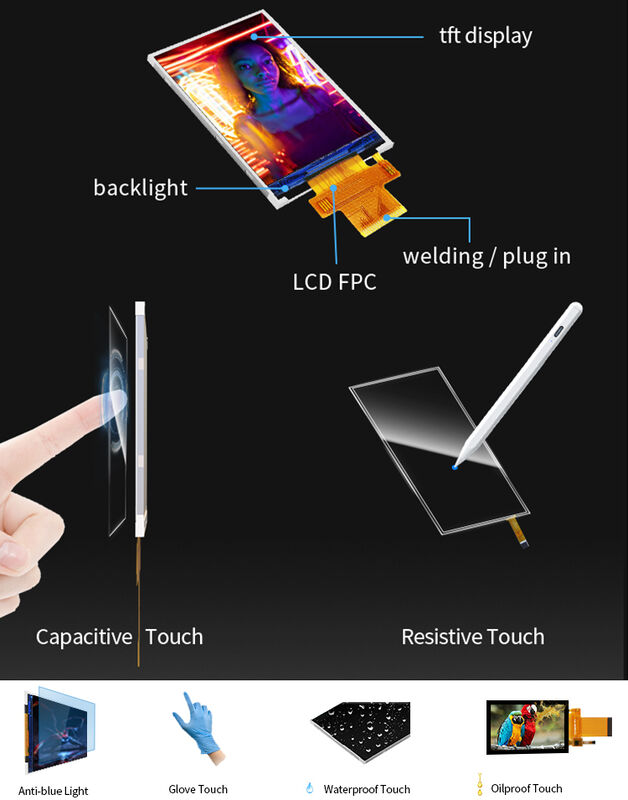 Polcd ST7789V2 2.4 Tft Display رنگ 262K TFT LCD ماژول 48.96mm TFT LCD