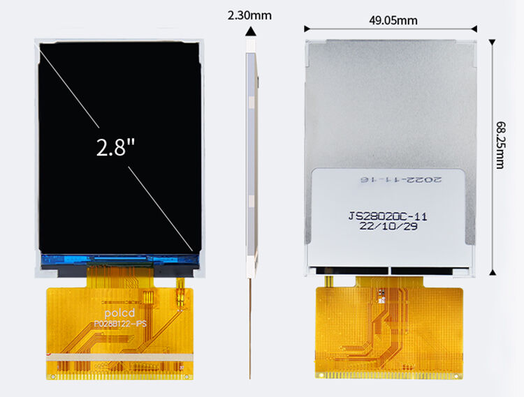 نمایشگر TFT IPS با روشنایی بالا 300 نیت، 2.8 اینچ 240x320 QVGA، رابط MCU RGB، ساخت شرکت Polcd