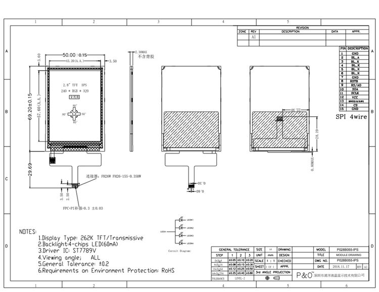 Polcd 2.8-اینچ رزولوشن 240*320 Spi رابط TFT گرافیک ماژول صفحه نمایش LCD برای برنامه های کاربردی مختلف