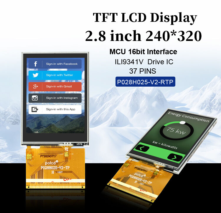 Polcd 240x320 رزولوشن 37 پین TFT LCD ILI9341V درایو ic 2.8 اینچ صفحه لمسی