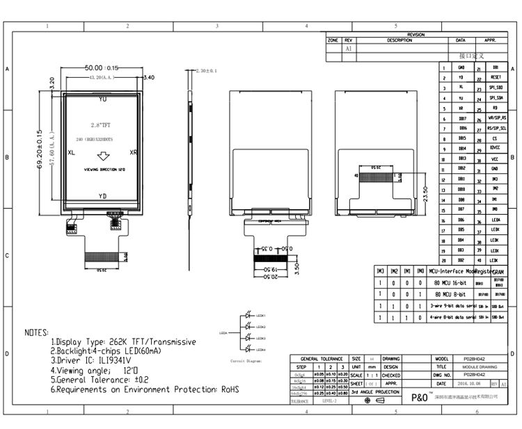 Polcd 2.8 اینچ صفحه نمایش LCD صفحه نمایش 240 * 320 MCU رابط SPI ILI9341V TFT LCD ماژول نمایش