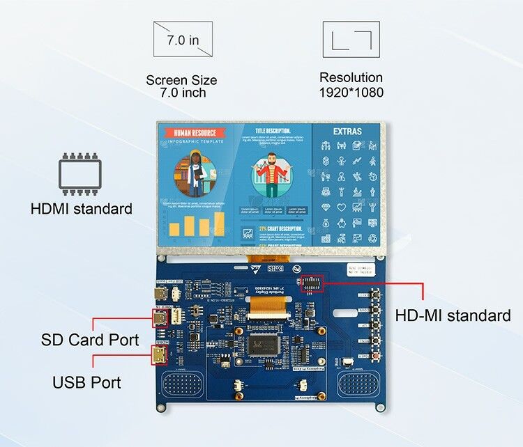 Polcd روشنایی بالا 7 اینچ 1024x600 RGB LCD Drive Board RTD2281 با بلندگو برای نمایشگاه های صنعتی در فضای باز