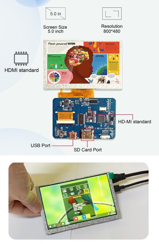 Polcd درجه صنعتی 4.3 5 اینچ ماژول صفحه نمایش LCD 800x480 رزولوشن H-DM-I Interface Driver Board