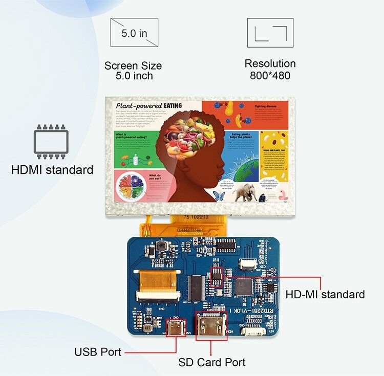 Polcd RTD2281 LCD Driver Board 5 4.3 اینچ HDM-I 800x480 ماژول صفحه نمایش لمسی TFT برای Raspberry Pi