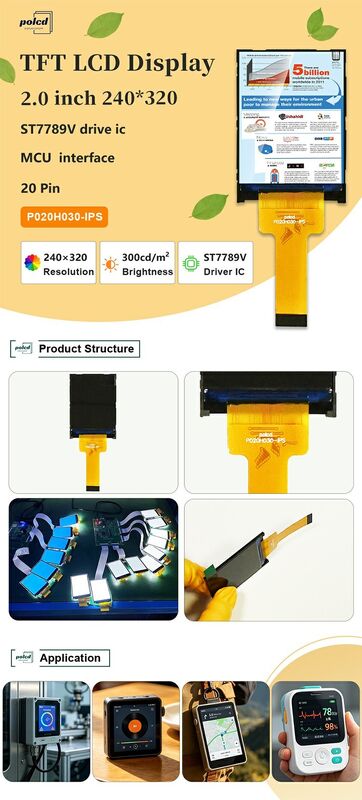 Polcd 2 اینچ 240*320 IPS Screen Transmissive ST7789V 300 nit 20 پین MCU رابط کاربری ماژول LCD TFT