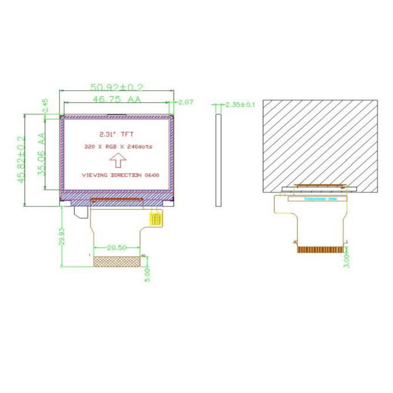 Polcd 8080 MCU 16 Bit 320 X 240 Display ILI9342C Medical LCD Display 300 Nit