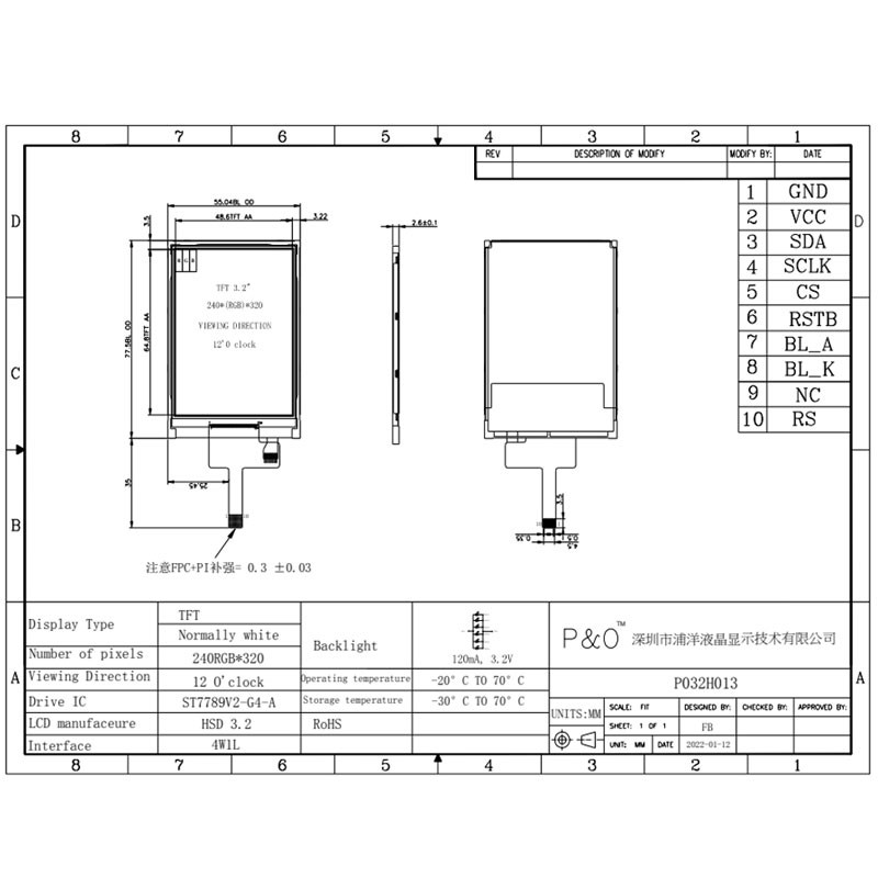 مانیتور LCD با روشنایی بالا Polcd ST7789V 3.2 اینچی 320x240 لمسی LCD 4 خطی SPI