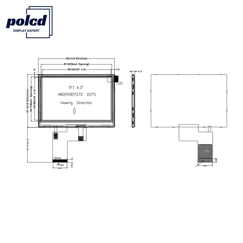 صفحه نمایش LCD 4.3 اینچی 480x272 Tft صفحه نمایش ال سی دی RGB صفحه نمایش لمسی 24 بیتی